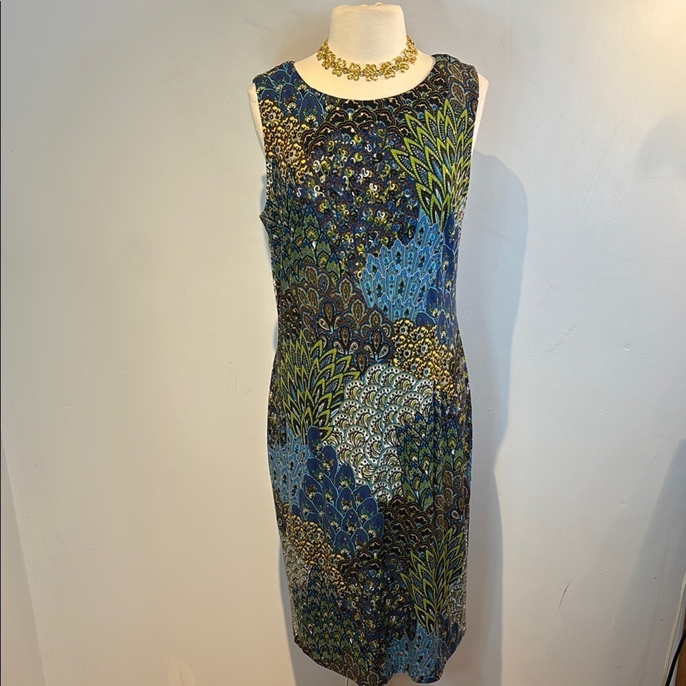 Joseph Ribkoff Blue/Green peacock sequins dress size 16